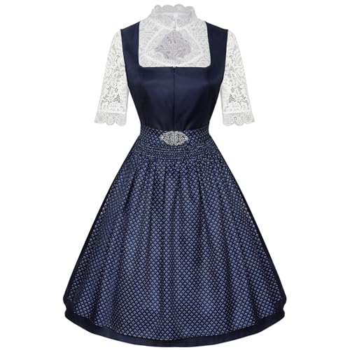 Generisch Dirndl Damen Midi Schwarz - Dirndlkleid mit Spitzenschürze Trachtenmode Kleid für Oktoberfest Dirndl Lang Damen S-6XL von Generisch
