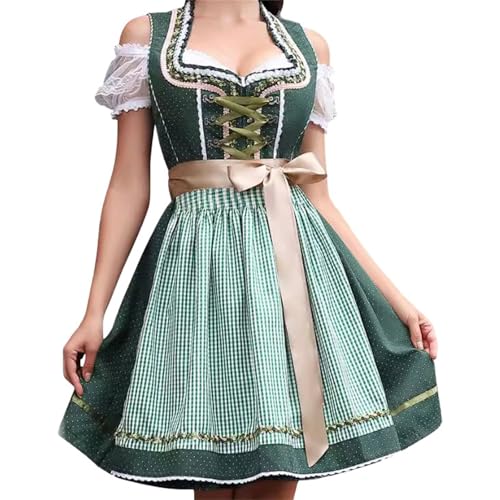 Generisch Dirndl Damen Midi Schwarz - Dirndlkleid mit Spitzenschürze Trachtenmode Kleid für Oktoberfest Dirndl Samt Grün Oktoberfest Damen von Generisch