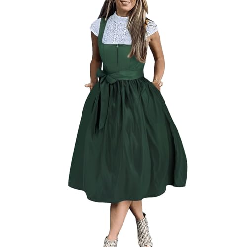 Generisch Dirndl Damen Midi Trachtenkleid Elegant Oktoberfest Kleider, Trachtenmode Kleid Dirndlbluse Weiß S-6XL von Generisch