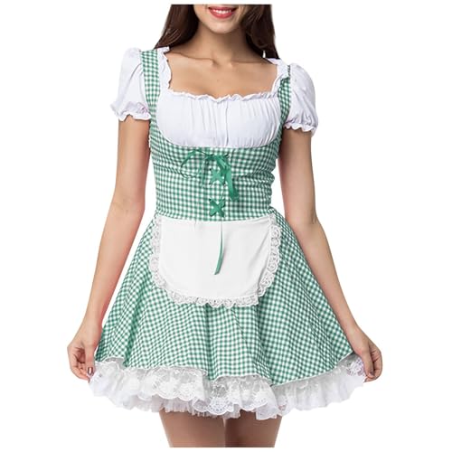 Generisch Dirndl Damen Midi Trachtenkleid Elegante Trachtenmode Trachten Outfit Kleid mit 3 Teilig SchürzeTrachtenrock Dirndlbluse Dirndlschürze für Oktoberfest Dresses Dirndlkleid Set Grün-d S von Generisch