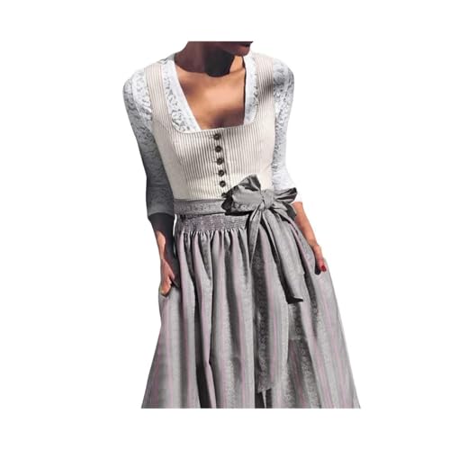 Generisch Dirndl Damen Midi Trachtenkleid Trachtenmode Trachtenrock Damen Elegant Samt Dirndlkleid inkl. Dirndlschürze 2 Teilig Dirndl für Oktoberfest Besondere Anlässe (Grey, XL) von Generisch