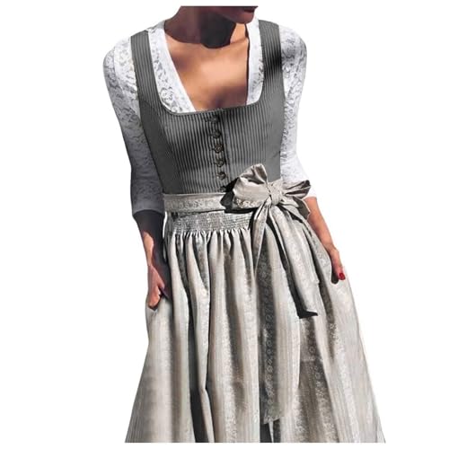 Generisch Dirndl Damen Midi Trachtenkleid Trachtenmode Trachtenrock Damen Elegant Samt Dirndlkleid inkl. Dirndlschürze 2 Teilig Dirndl für Oktoberfest Besondere Anlässe (Grey #2, XXL) von Generisch