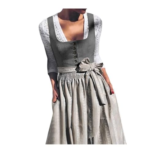 Generisch Dirndl Damen Midi Trachtenkleid Trachtenmode Trachtenrock Damen Elegant Samt Dirndlkleid inkl. Dirndlschürze 2 Teilig Dirndl für Oktoberfest Besondere Anlässe (Grey #2, M) von Generisch