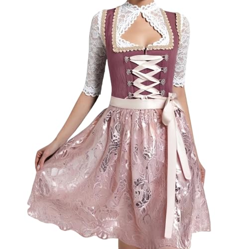 Generisch Dirndl Damen Midi Trachtenkleid Trachtenmode Trachtenrock Kleid für Oktoberfest Besondere Anlässe DirndlRot Komplettsets Oktoberfest Outfit,Dirndl Samt von Generisch