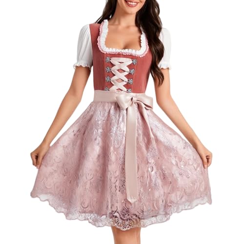 Generisch Dirndl Damen Midi Trachtenkleid Trachtenmode Trachtenrock Kleid für Oktoberfest Besondere Anlässe DirndlRot Komplettsets Oktoberfest Outfit,Dirndl Samt von Generisch