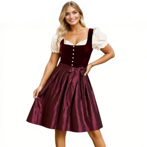 Generisch Dirndl Damen Midi Trachtenkleid Trachtenmode Trachtenrock Kleid für Oktoberfest Besondere Anlässe DirndlRot Komplettsets Oktoberfest Outfit,Dirndl Samt von Generisch