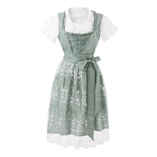 Generisch Dirndl Damen Midi Trachtenkleid inkl. Trachtenrock Dirndlbluse Dirndlschürze für Oktoberfest Dirndlbluse Schwarz Langarm für Oktoberfest Karneval Besondere Anlässe von Generisch