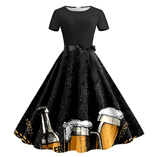 Generisch Dirndl Damen Trachtenkleid Dirndlkleid Dirndl Kleid Spitzen Oktoberfest Damen Outfit Mit Rundhals Kurzarm Medieval Court Dress Temperament Maid Outfit Karneval Midi Trachtenkle von Generisch