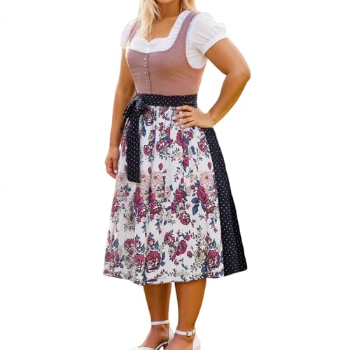 Generisch Dirndl Damen Trachtenkleid Midi Lang Dirndl Trachtenmode Trachten Dirndlbluse Oktoberfest Dirndlkleid Halloween Midikleid Große Größen Trachtenkleider Dirndlbluse Dirndlschürze Kleider von Generisch