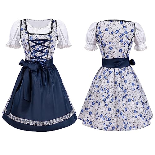 Generisch Dirndl Damen Trachtenkleid für Oktoberfest & Festliche Anlässe - Elegantes Dirndlkleid in Verschiedenen Längen & Farben - Inkl. Bluse & Schürze von Generisch