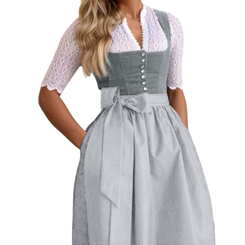 Generisch Dirndl Damen Trachtenkleid mit Schürze Lang Dirndl Trachtenkleid Trachtenrock Dirndl-Komplettsets Trachtenmode für 2025 Oktoberfest Dirndlkleid, S-XXL (Dark Gray-b, M) von Generisch