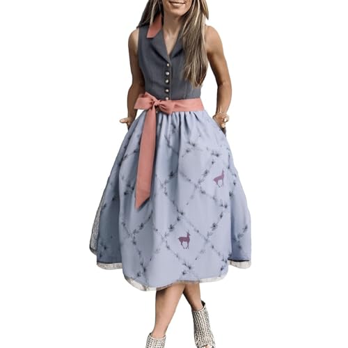 Generisch Dirndl Damen midi Lang Dirndls Trachtenkleid Trachtenrock DirndlKomplettsets Trachtenmode Trachten Damens mit 3 Teilig Dirndls Schürze Dirndlbluse Dirdl Party/Arbeit von Generisch