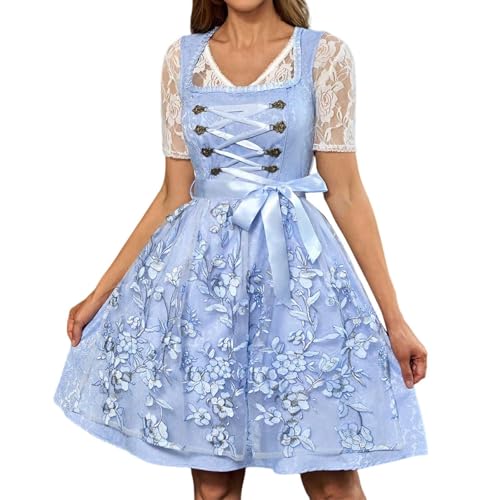 Generisch Dirndl Damen midi Lang Trachtenkleid Trachtenrock DirndlKomplettsets Trachtenmode Trachten Damens mit 2/3 Teilig Dirndlschürze Dirndlbluse Dirndlkleid Trachtenbody Damen für Oktoberfest von Generisch