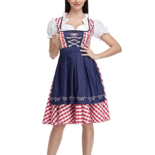 Generisch Dirndl Damen midi Trachtenkleid Damen Trachtenrock Trachtenmode Kleid Dirndlbluse Kostüm-Set für Karneval Oktoberfest Outfit 2 teilig Elegante Dirndlkleid für Oktoberfest (Red-2, XXL) von Generisch