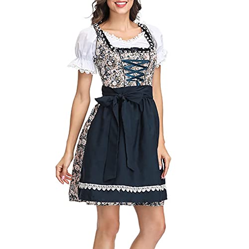 Generisch Dirndl Damen mit Spitze Oktoberfest Damen Vintage Kleid Kurzarm Bierkleid Bühnenkleid Dirndl Damen midi Trachtenkleid Maxikleid Strandkleid Partykleid von Generisch