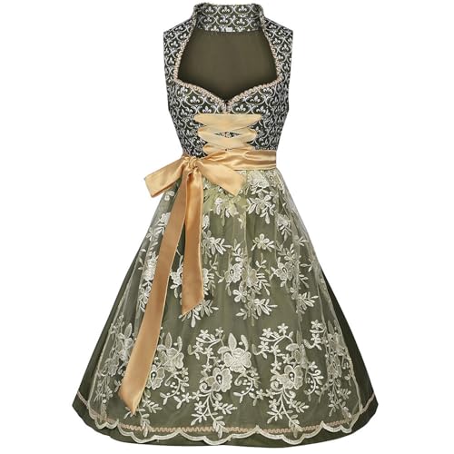 Generisch Dirndl Für Damen Midi Oktoberfest Damen Outfit Dirndelkleider Trachtenkleid Weiß Modern Trachtenmode Oktoberfest Kleidung Mädchen Hochgeschlossen Trachten Dirndl Kleid(Grün,XXL) von Generisch