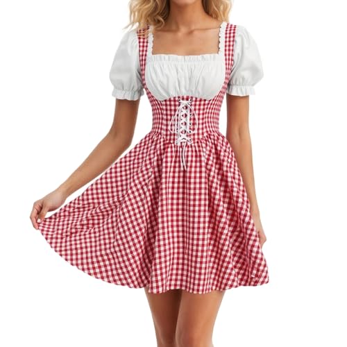 Generisch Dirndl Kleid Damen Midi/Lang – Schleife & Schürze, Trachtenkleid mit Schnürung, Spitze-Detail Blumenmuster – Oktoberfest Bierfest Wiesn Trachten Dress von Generisch