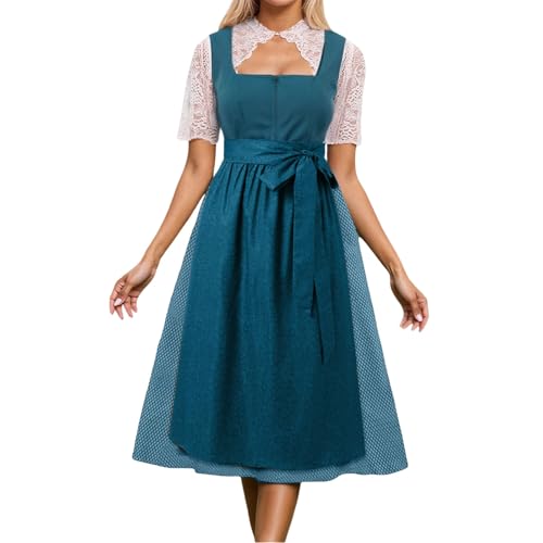 Generisch Dirndl Kleid Damen Midi/Lang – Trachtenkleid mit Schnürung, Schleife & Schürze, Spitze-Detail Blumenmuster – Oktoberfest Bierfest Wiesn Trachten Dress von Generisch