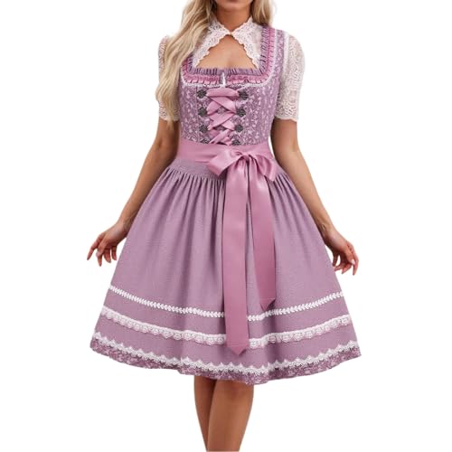 Generisch Dirndl Kleid Damen Midi/Lang – Trachtenkleid mit Schnürung, Schleife & Schürze, Spitze-Detail Blumenmuster – Oktoberfest Bierfest Wiesn Trachten Dress von Generisch