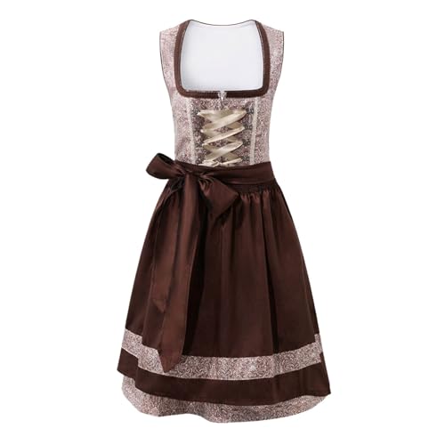 Generisch Dirndl-Komplettsets Dirndl Damen midi Lang Trachtenkleid Trachtenrock Dirndlkomplettsets Oktoberfest Outfit Festlich Dirndlbluse Maxikleider (Brown, XXL) von Generisch