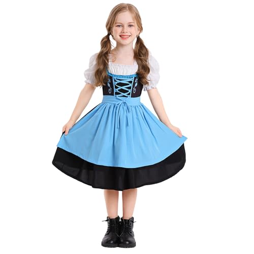 Generisch Dirndl Mädchen Dirndl & Sets für Mädchen 2 teiliges mit Trachtenbluse Schürze Trachtenkleid für Alltag Oktoberfest Party (Blue, Years) von Generisch