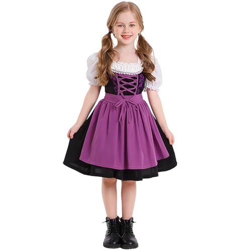 Generisch Dirndl Mädchen Dirndl & Sets für Mädchen 2 teiliges mit Trachtenbluse Schürze Trachtenkleid für Alltag Oktoberfest Party (Purple, Years) von Generisch