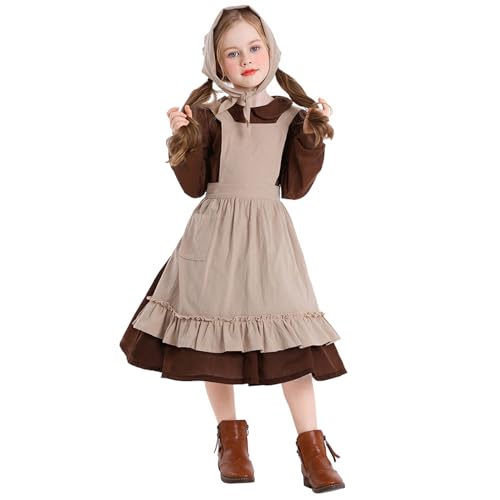 Generisch Dirndl Mädchen Kleid Mit Bluse Trachtenmode Mittelalter Kleidung Set Trachtenkleid Blumenkleid Girl Cosplay Outfits Für Karneval Fasching Robust Komfo Kinder Dirndl von Generisch