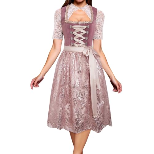 Generisch Dirndl Pink, Dirndl Damen Midi Trachtenkleid Elegant Abendkleider Dirndlschürze Trachtenrock Spitze Dirndlbluse Für Frauen Karneval Oktoberfest Party Besondere Anlässe von Generisch