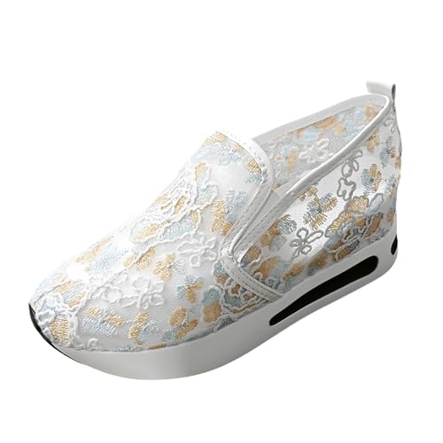 Generisch Dirndl Schuhe Trachten Sneaker Damen Bestickt Freizeitschuhe Bequem Atmungsaktiv Spitzen Trachtenschuhe Sommer Bestickte Sneaker Leicht Lässige Flacheschuhe Outdoorschuhe von Generisch
