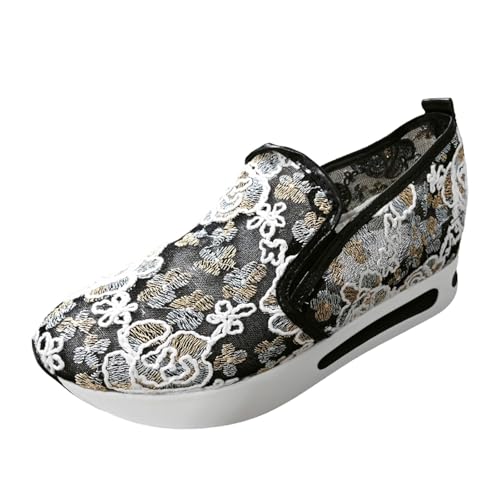 Generisch Dirndl Schuhe Trachten Sneaker Damen Spitzen Trachtenschuhe Sommer Bestickte Sneaker Leicht Lässige Flacheschuhe Bestickt Freizeitschuhe Bequem Atmungsaktiv Spitze von Generisch