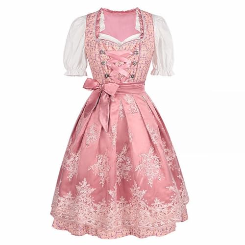Generisch Dirndl für Damen Midi Trachtenkleid Set 3 teilig mit Trachtenrock Dirndlbluse Dirndlschürze Dirndlkleid Damen Lang S-6XL von Generisch