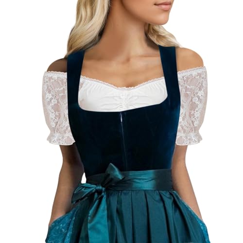Generisch Dirndlbluse Damen Bluse Spitze - Dirndlblusen Kurzarm Hochgeschlossene Trachtenbluse für Oktoberfest von Generisch