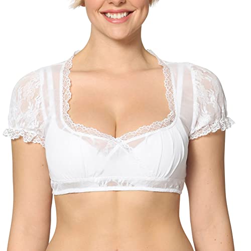Generisch Dirndlbluse Damen Langarm weiß Bluse für Dirndl weiß Trachtenbluse Langarm Damen Spitze rot Karierte Bluse Damen Oktoberfest blusenshirt weiß Damen Spitze von Generisch