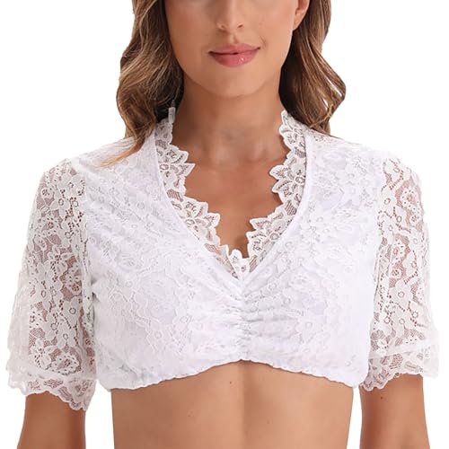 Generisch Dirndlbluse Damen Spitze - Weiß Kurzarm Dirndlblusen für Damen Oktoberfest Dirndl Bluse Dirndlbluse Damen Spitze Langarm Oberteil Oktoberfest Damen Bluse von Generisch