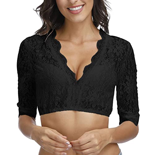 Generisch Dirndlbluse Spitze Trachtenbluse Damen Dirndl Bluse Weiß V Ausschnitt Kurzarm Spitze Tracht Bluse Schwarz Elegante Halbarm Bluse Oktoberfest Kostüm Dirndlblusen Spitzenbluse Damen Elegant von Generisch
