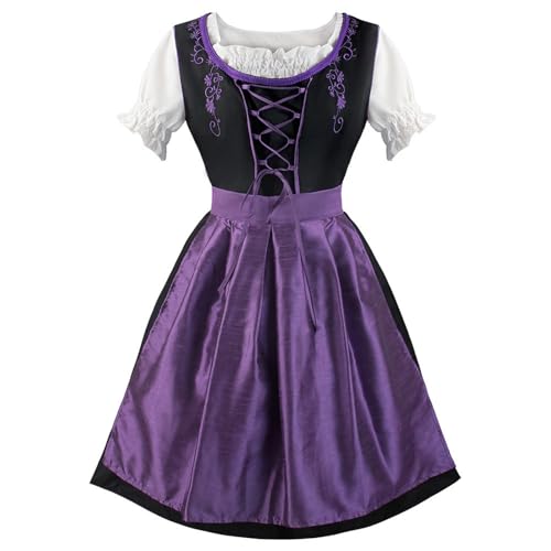 Generisch Dirndlkleid Damen Oktoberfest Trachtenkleid Damen Schwarz Midi Retro Dirndl Mit Spitze Festlich Dirndlschürze Große Größen Dirndlbluse Lila L von Generisch