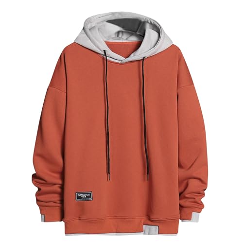 Generisch Discounter Pullover Herren Oversize Farbabstimmung Hoodie Langarm Kapuzenpullover Locker Sweatshirt mit Kapuze Plus Size Autumn Kapuzenpulli Basic College Longpullover Oberteile Trend von Generisch