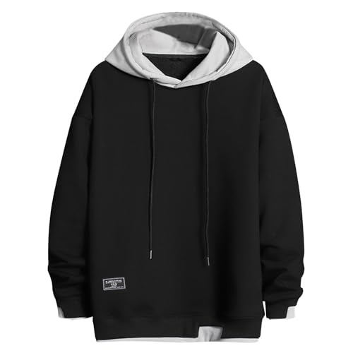 Generisch Discounter Pullover Herren Oversize Farbabstimmung Hoodie Langarm Kapuzenpullover Locker Sweatshirt mit Kapuze Plus Size Autumn Kapuzenpulli Basic College Longpullover Oberteile Trend von Generisch