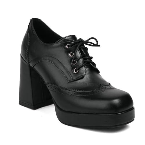 Generisch Dktoberfest Retro-Schuhe mit quadratischer Zehenpartie, Dicker Sohle klobigem Absatz für Damen (Black, 39) von Generisch