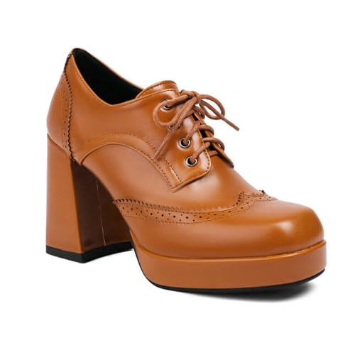 Generisch Dktoberfest Retro-Schuhe mit quadratischer Zehenpartie, Dicker Sohle klobigem Absatz für Damen (Brown, 35) von Generisch