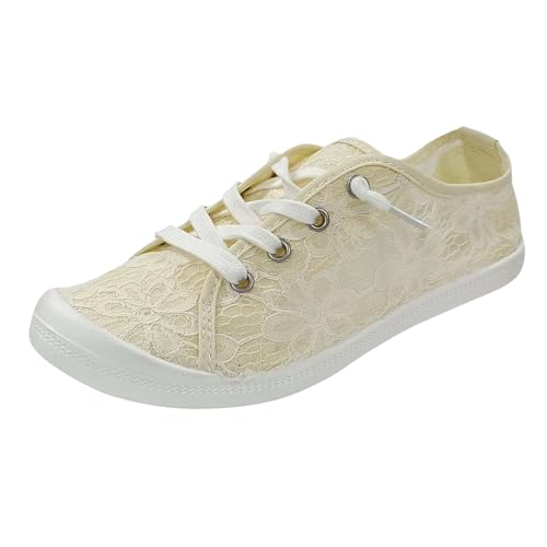 Generisch Dktoberfest Slip Damen Loafer für Damenschuhe Vulkanisieren Flache Freizeitschuhe mit Spitze für Damen (Beige, 43) von Generisch