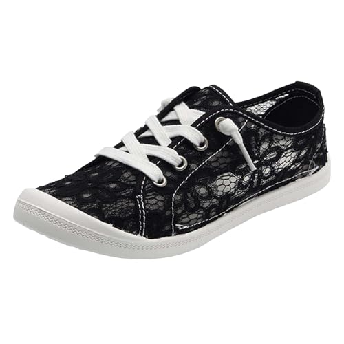 Generisch Dktoberfest Slip Damen Loafer für Damenschuhe Vulkanisieren Flache Freizeitschuhe mit Spitze für Damen (Black, 41) von Generisch