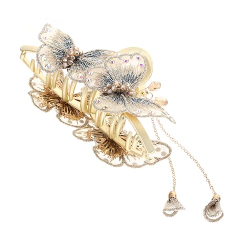 Generisch Doppelte Schmetterlings Haarspange mit Fransen Eleganter Haarklammer für Damen Große Krallen Clips für Hochzeiten Partys und Besondere Anlässe Champagnerfarbe von Generisch