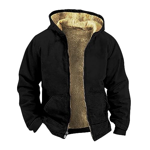 Generisch Down Jacket Men, Men's Solid Color Jacket Spring And Autumn Casual Trend Zipper Hooded Jacket Coats For Men Techwear Jacke Motorrad Männer Leder Jacken Fahrradjacke Damen (L, Schwarz) von Generisch