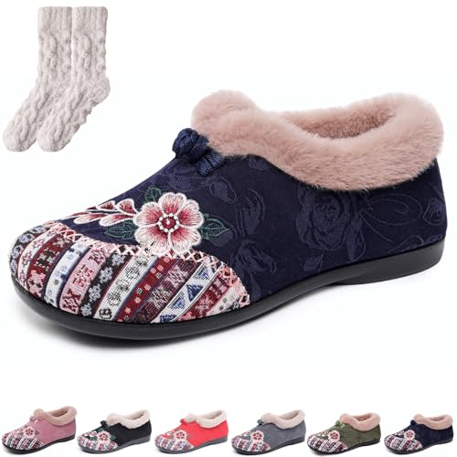 Generisch Dritnow Boots, Women’s Warm Floral Embroidered Winter Shoes, Cozy, Lightweight & Non-Slip Everyday Shoes for Women (Blue,35) von Generisch