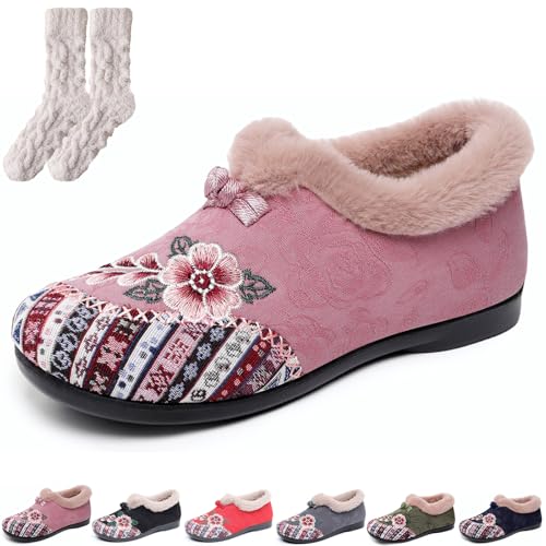 Generisch Dritnow Boots, Women’s Warm Floral Embroidered Winter Shoes, Cozy, Lightweight & Non-Slip Everyday Shoes for Women (Pink,37) von Generisch