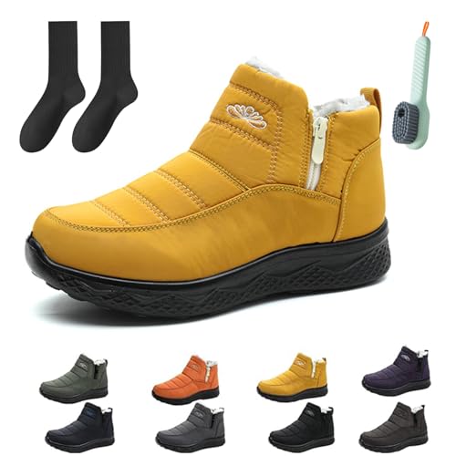Generisch Dritnow Women’s Insulated Snow Boots Winter Outdoor Comfortable Non-Slip Side Zipper Ankle Booties Waterproof Warm Fur Lined (Yellow,40) von Generisch