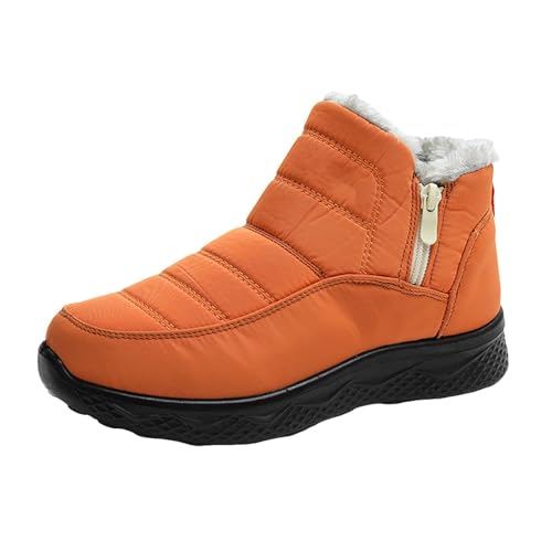 Generisch Dritnow isolierte Schneestiefel für Damen, leichte, bequeme, warme, mit Plüsch gefütterte, rutschfeste, wasserdichte Schlupfstiefeletten (Orange,42) von Generisch