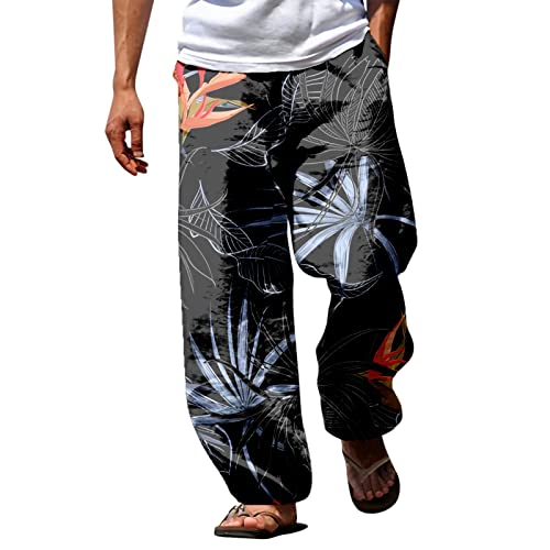 Generisch DüNner Strandhose Mit Gummizug Lockere Leinenhose LäSsig Cargohose Wanderhose Straight Leg Pants Schlupfhose Herren Leinenhose Herren Lang Weiß Leichte Atmungsaktive Sporthose Herren Lang von Generisch