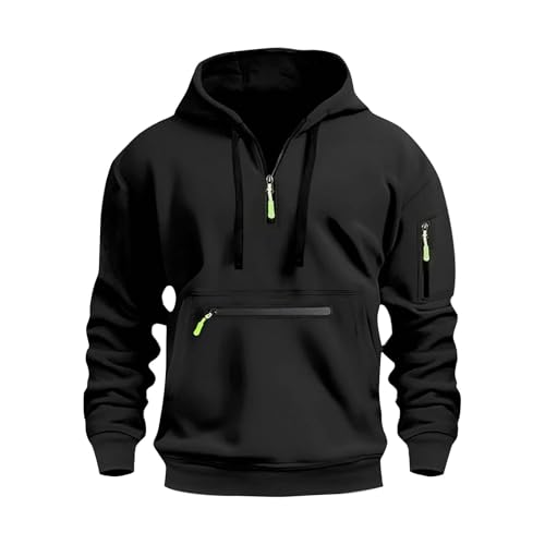 Generisch Dünne Sweatjacke Herren Kleidung Hoodie mit Reißverschluss Winterkleidung Übergröße Pullover Kapuze Half Zip Hoody mit Reißverschluss Herren Rundhals Half Zip Oversized Hoodie Schwarz L von Generisch